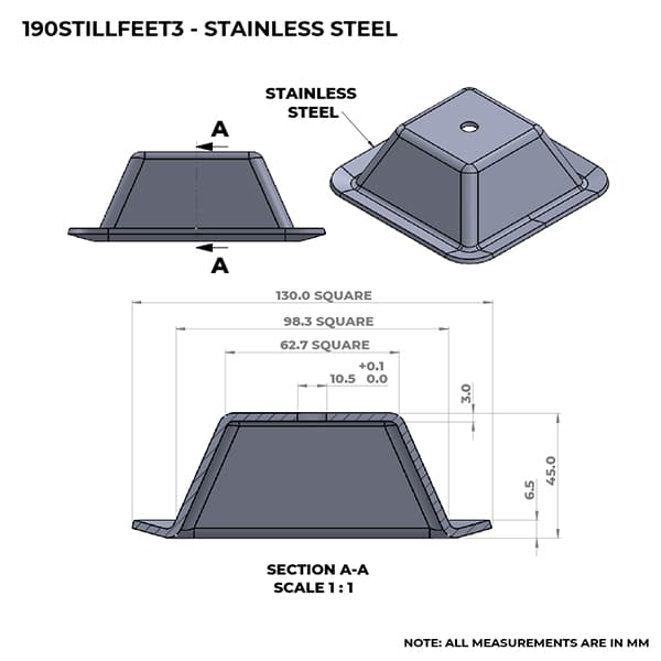 130 x 130mm Square Stainless Steel Stillage/Pallet Feet (STILLFEET3) - Image 4
