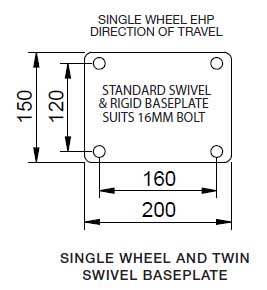 200mm Steel Wheel 5000kg Capacity Castor (S866D) - Image 2
